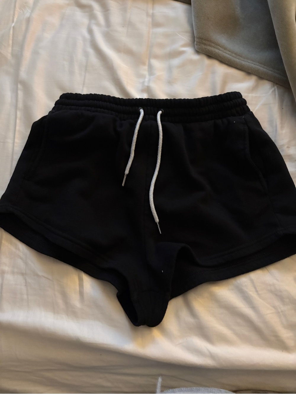 Ross Sportswear Black Athletic Drawstring Shorts with White Cord
